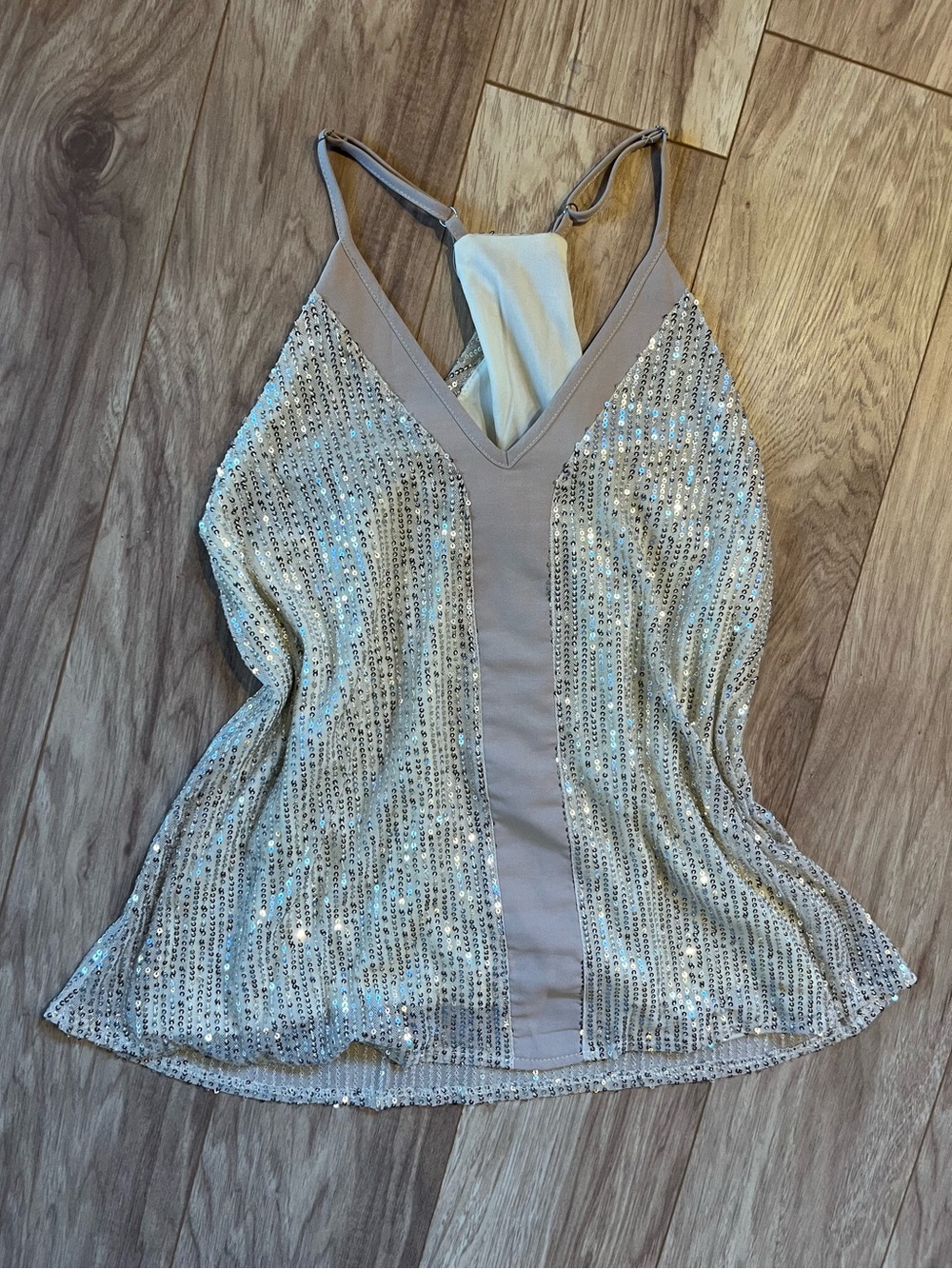 Y2K champagne-colored sequin top